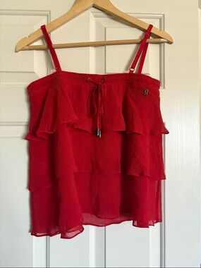 Galliano Red Silk Blend Tiered Chiffon Top ✨NWT Sz 42 Made in Italy